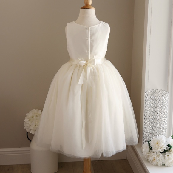 Ivory Flower Girl Dress Silk Blend Tulle Rhinestone Satin Ribbon Sash NWT - Picture 4 of 7